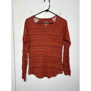 Kuhl Top Womens Medium Henley Striped Popover V Neck Button Front Long Sleeve